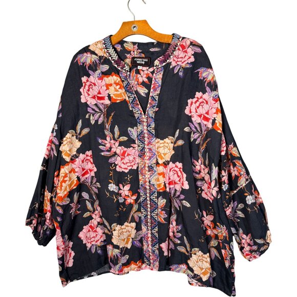 Johnny Was Workshop Floral Emboirdered Top 100% Ramie Boho Artsy 2x - Picture 1 of 9